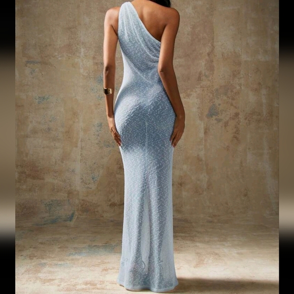Sheer Mesh Trim Detailed One Shoulder Maxi Dress - Picture 3 of 4